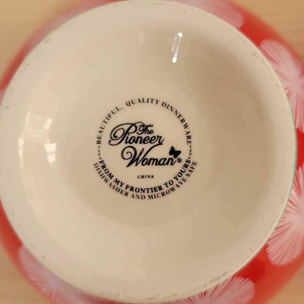 The Pioneer Woman Flea Market  Red White Turquoise Footed Bowl  6
